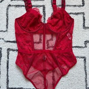 NWT Victoria’s Secret Red Lacy Bodysuit Lingerie M